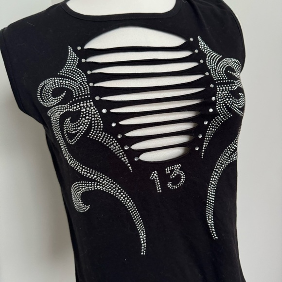 Vintage Vance bikercore cut out bling y2k tee goth punk XL - Picture 4 of 6